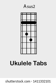 Ukulele tabulator with A sus2 chord, vector illustration