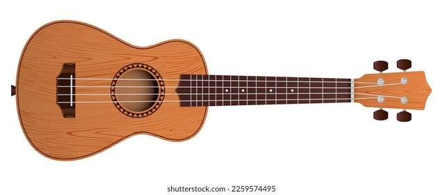 Ukulele in a top view, realistic vector illustration isolated on white background.