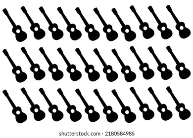 A Ukulele or uke stringed musical instruments in black silhouette over a white background