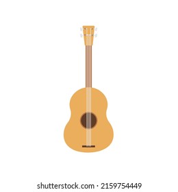 Ukulele or ukelele isolated on white background. Stringed acoustic music instrument. Folk Hawaii small guitar. Colored flat vector cartoon illustration