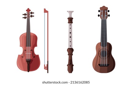 Ukulele and Violin as String Musical Instrument Vector Set