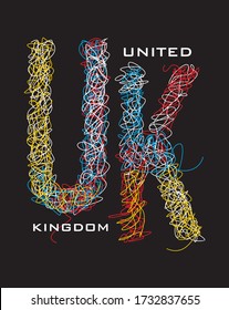 UK,United Kingdom.colorful a handdraw in scribble and chaotic sketch.vector illustration,Eps10.