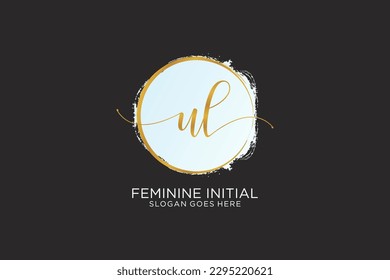 Logo de escritura a mano UL con plantilla de círculo, firma vectorial, boda, moda, floral y botánica con plantilla creativa.