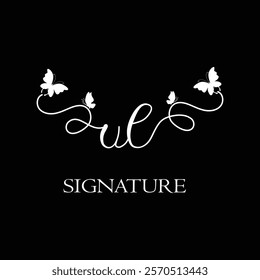 UL Handwritten initial letter, UL simple signature vector logo with butterfly shape variation, beauty, photography letter logo design. U L