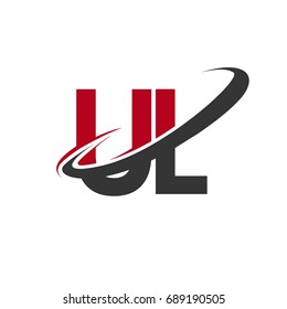 UL initial logo company name colored red and black swoosh design, isolated on white background. vector logo for business and company identity.