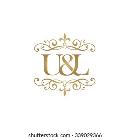 U&L Initial logo. Ornament ampersand monogram golden logo