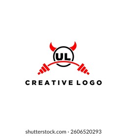 UL initial monogram for fitnes or gym logo with devil style design