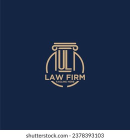 Monograma inicial de UL para bufete de abogados con línea de círculo creativo