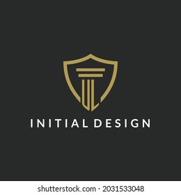 Logo inicial de monograma UL con ideas de diseño de pilares y escudos
