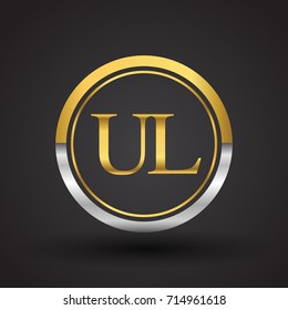 UL Letter logo in a circle, gold and silver colored. Vector design template elements for your business or company identity.