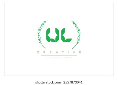 UL letters eco logo with leaf. Fresh nature and healthy leaf logo design.