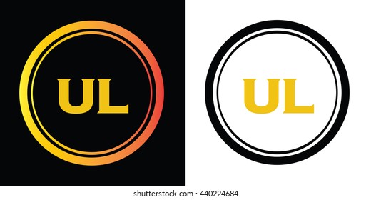 UL letters icon design template elements in abstract background logo, design identity in circle, alphabet letter