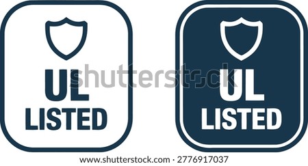 UL listed safety certification badge icons in navy blue and white, isolated on a clean background