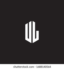 UL Logo monogram with hexagon shape style design template isolated on black background