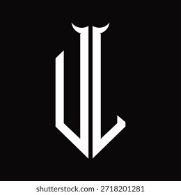 UL Logo monogram with horn shape isolated black and white design template on black background