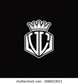 Monograma de logotipo UL con forma de emblema de lujo y plantilla de diseño de corona sobre fondo negro