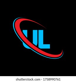 UL U L letter logo design. Initial letter UL linked circle uppercase monogram logo red and blue. UL logo, U L design. ul, u l