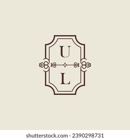 Logotipo inicial de boda de UL vintage en un diseño profesional de alta calidad que se imprimirá en cualquier medio impreso