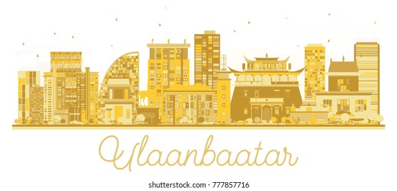 Ulaanbaatar Mongolia City skyline golden silhouette. Vector illustration. Simple flat concept for tourism presentation, banner, placard or web site. Ulaanbaatar Cityscape with landmarks.