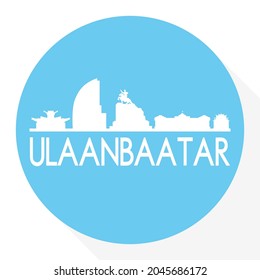 Ulaanbaatar, Mongolia Round Button City Skyline Design. Silhouette Stamp Vector Travel Tourism.