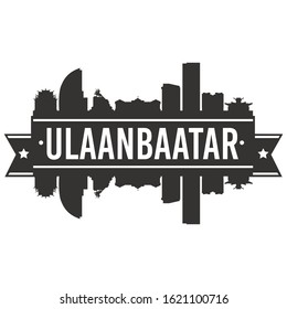 Ulaanbaatar Mongolia Skyline. Banner Vector Design Silhouette Art. Cityscape Travel Monuments.