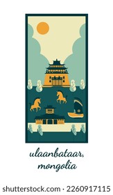 Ulaannataar Mongolia travel and tourism poster and card background 