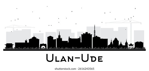 Ulan-Ude Russia city skyline silhouette with black buildings isolated on white. Vector illustration. Ulan-Ude cityscape with landmarks. Tourism concept with modern and historic architecture.