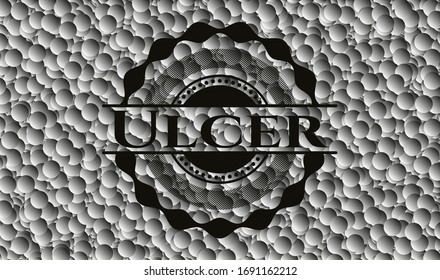 Ulcer dark emblem with grey bubbles background. Retro. Vector Illustration. Detailed.