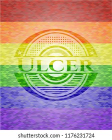 Ulcer emblem on mosaic background with the colors of the LGBT flag