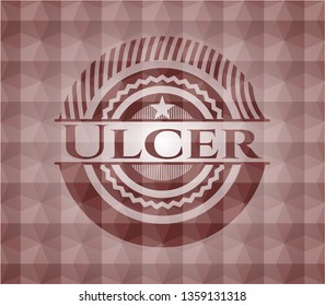 Ulcer red emblem or badge with geometric pattern background. Seamless.