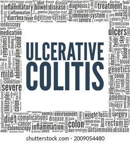 Nube de palabras de ilustración vectorial de Colitis ulcerativa aislada en un fondo blanco.