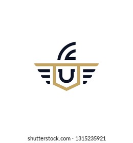 U-letter logo design, wing design vector element. Linear style business logo design - Vector