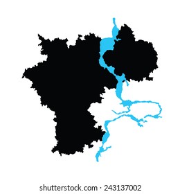 Ulianovsk Oblast map silhouette vector isolated on white background. High detailed silhouette illustration. Russia oblast map illustration 