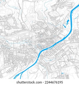 Ulm, Baden-Wuerttemberg, Germany high resolution vector map with editable paths. Bright outlines for main roads. Use it for any printed and digital background. Blue shapes and lines for water.