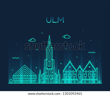 Ulm skyline, Baden-Württemberg, Germany. Trendy vector illustration, linear style