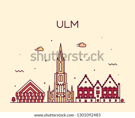 Ulm skyline, Baden-Württemberg, Germany. Trendy vector illustration, linear style
