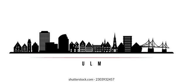 Ulm skyline horizontal banner. Black and white silhouette of Ulm, Germany. Vector template for your design.  svg