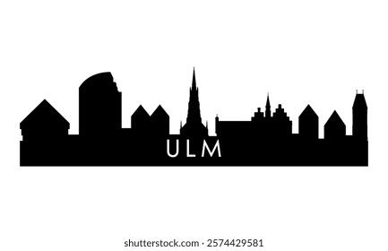 Ulm skyline silhouette. Black Ulm city design isolated on white background. 