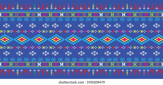 Ulos Batak Toba with a blue base color, with a distinctive colorful pattern. Traditional Batak woven cloth, North Sumatra