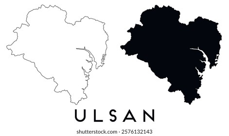 Ulsan map outline and black silhouette vector