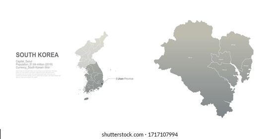 ulsan map. south korea city, provinces vector map series. 