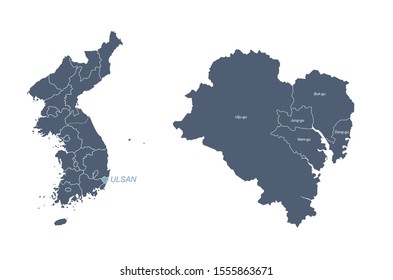 ulsan map. vector of south korea city  map.