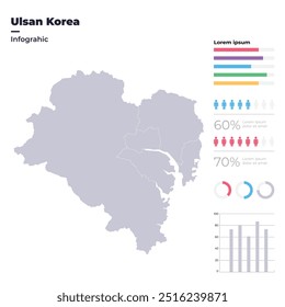 Gráfico vetorial do mapa dos distritos administrativos de Ulsan Coreia do Sul