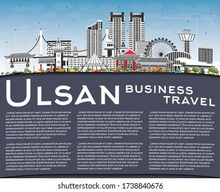 Ulsan South Korea City Skyline with Color Buildings, Blue Sky and Copy Space. Vector Illustration. Business Travel and Tourism Concept with Historic and Modern Architecture. Ulsan Cityscape.