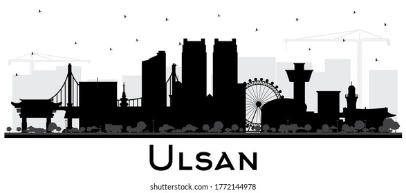 Ulsan South Korea City Skyline Silhouette with Black Buildings Isolated on White. Vector Illustration. Business Travel and Tourism Concept with Historic and Modern Architecture. Ulsan Cityscape.