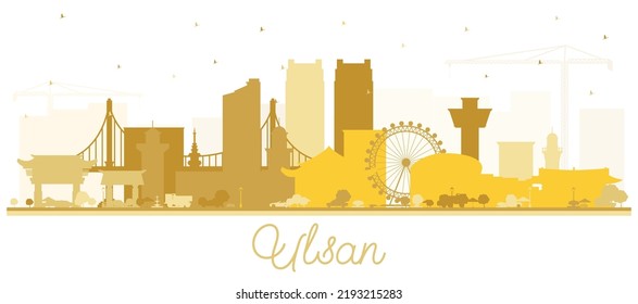 Ulsan South Korea City Skyline Silhouette with Golden Buildings Isolated on White. Vector Illustration. Travel and Tourism Concept with Historic and Modern Architecture. Ulsan Cityscape with Landmarks