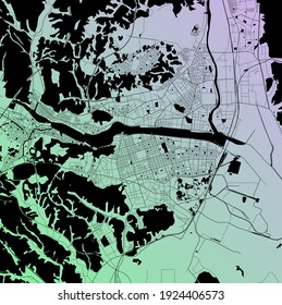 Ulsan, South Korea (KOR) - Urban vector city map with parks, rail and roads, highways, minimalist town plan design poster, city center, downtown, transit network, street blueprint