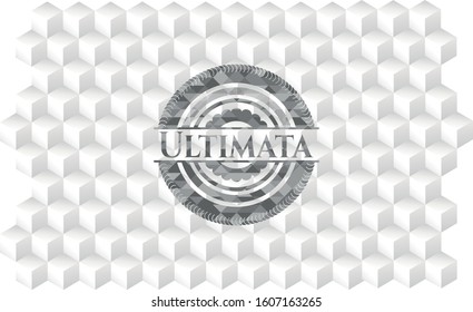 Ultimata grey badge with geometric cube white background