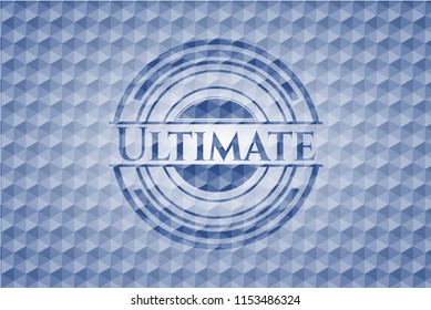 Ultimate blue badge with geometric background.