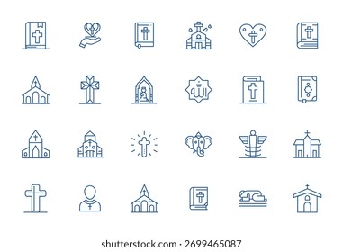 Coleção final de 24 ícones vetoriais representando a estética God in Bold Line, otimizada com resolução editável 64x64 para impacto máximo.